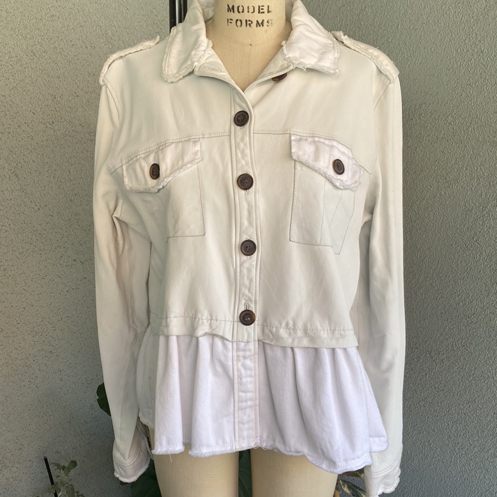 JKT NYC | Washable Leather Aubrey Light Blue Peplum Jacket Size Large
